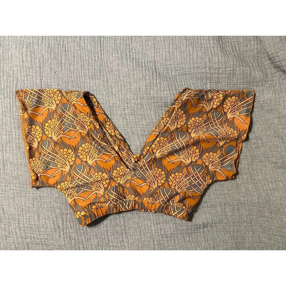 Albion Swim Top Golden Hour Cape Crop Size S V Neck Flutter Sleeve Yellow Gold